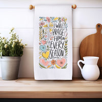 Praise Him Floral Waffle Weave Microfiber Tea Towel – 16" x 24" Kitchen Decor