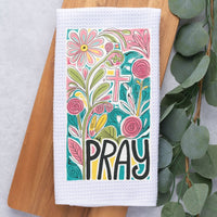 Pray Floral Waffle Weave Microfiber Tea Towel – 16" x 24" Kitchen Decor