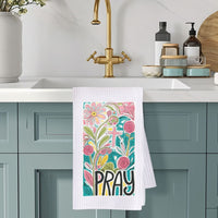 Pray Floral Waffle Weave Microfiber Tea Towel – 16" x 24" Kitchen Decor