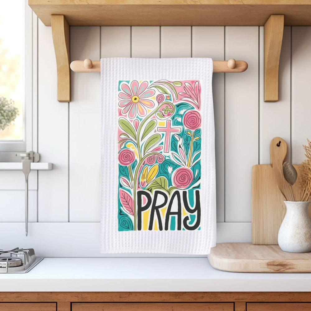 Pray Floral Waffle Weave Microfiber Tea Towel – 16" x 24" Kitchen Decor