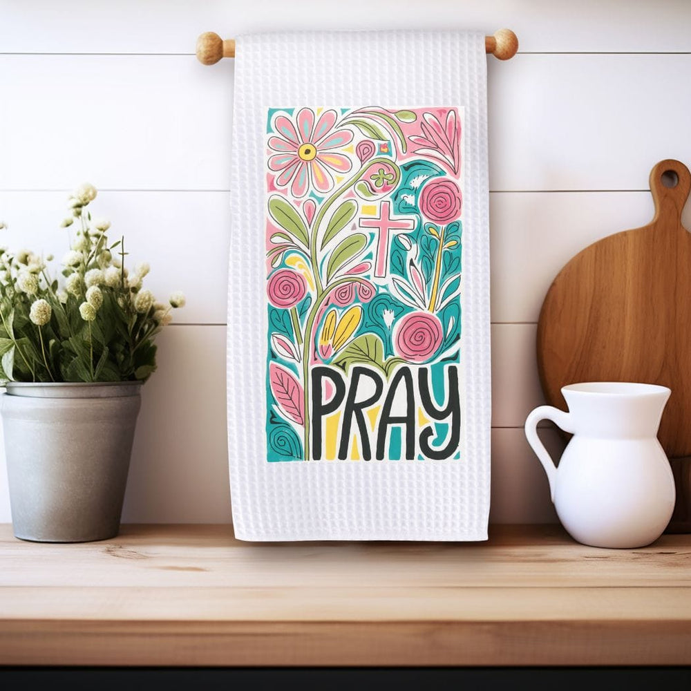 Pray Floral Waffle Weave Microfiber Tea Towel – 16" x 24" Kitchen Decor