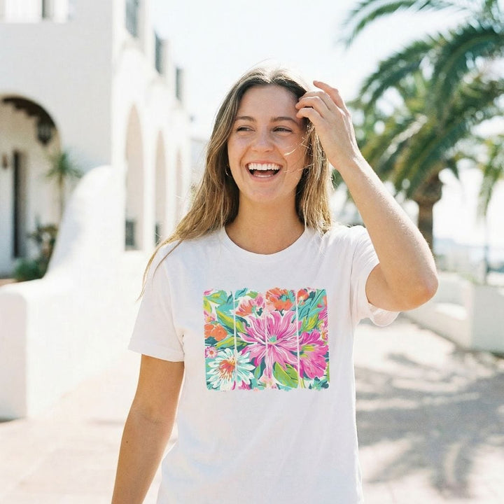 Vibrant Floral Brushstroke Tee – Bold Spring Flower Art Graphic T-Shirt - SE101