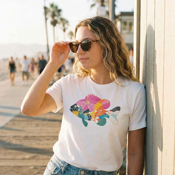 Floral Fish Graphic Tee – Colorful Coastal Art Shirt – Boho Fishing Inspired T-Shirt - SE115