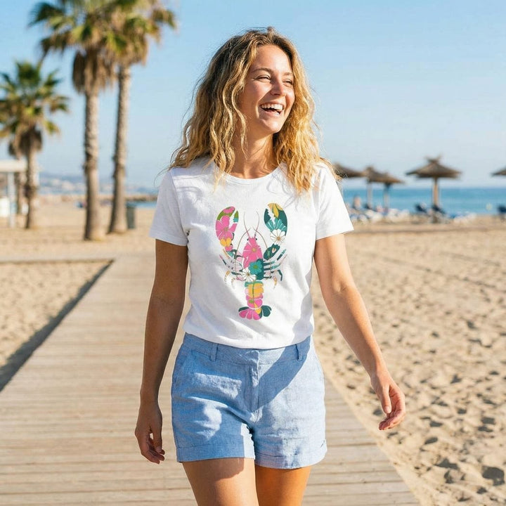 Floral Lobster Graphic Tee – Coastal Boho Lobster Shirt – Colorful Beach T-Shirt - SE116