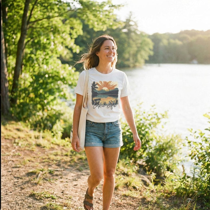 Lake Life Sunset Graphic Tee – Vintage Lake Scene Shirt – SE117