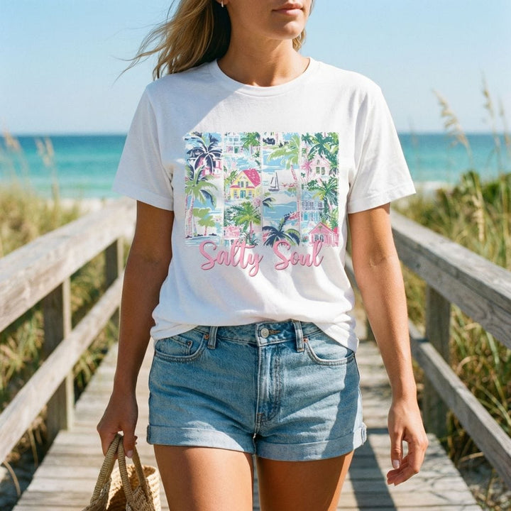 Salty Soul Coastal Graphic Tee – Colorful Beach Town Shirt – Tropical Summer T-Shirt - SE123