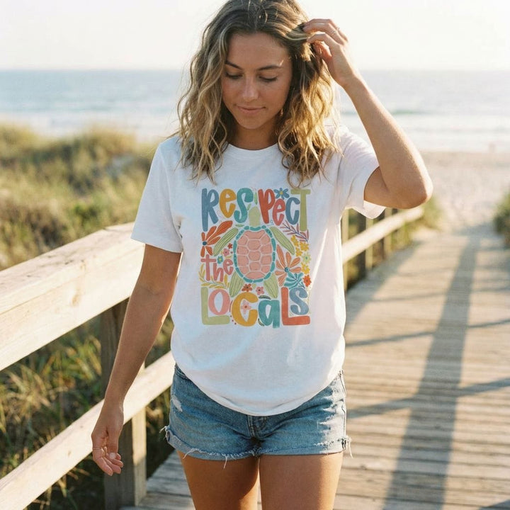 Respect the Locals Sea Turtle Tee – Colorful Coastal Graphic Shirt – Beach Conservation T-Shirt - SE129