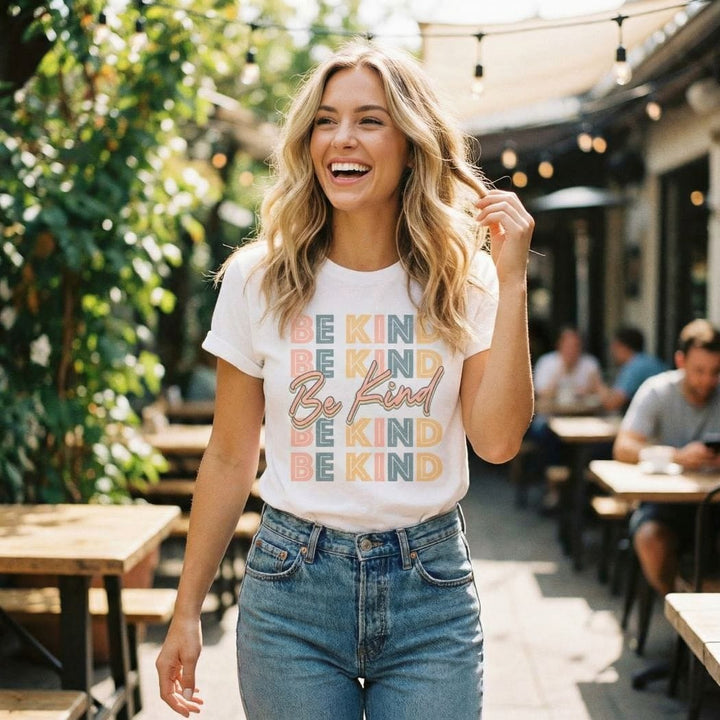 Be Kind Retro Block Letter Graphic Tee – Positive Message T-Shirt - SP101