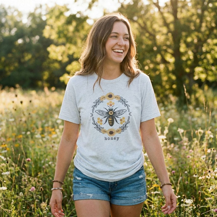 Honey Bee Floral Graphic Tee – Cute Nature Lover Shirt - SP113