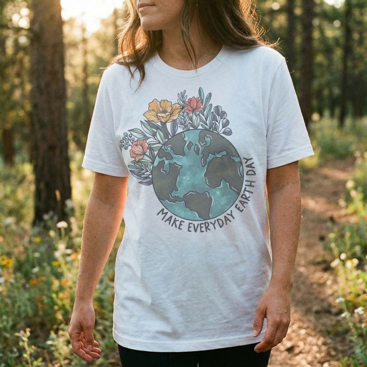 Make Every Day Earth Day Graphic Tee – Floral Earth Planet Eco Shirt - SP130