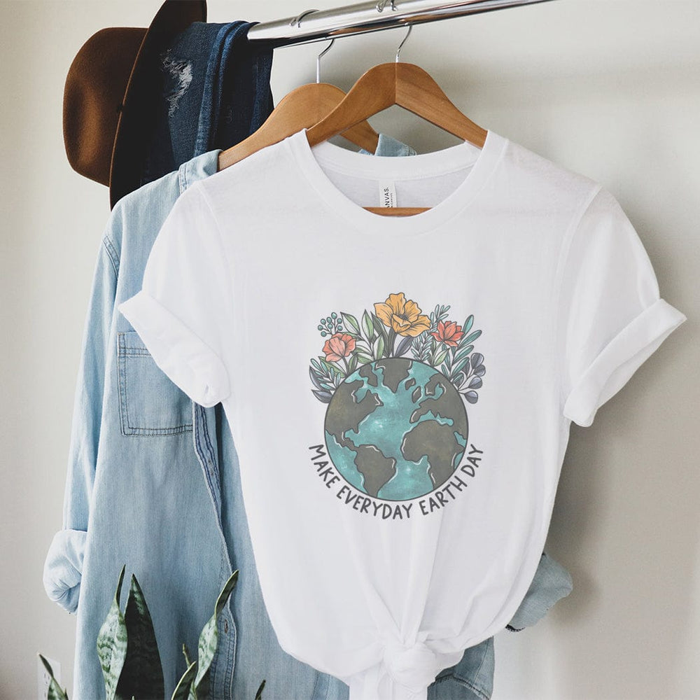 Make Every Day Earth Day Graphic Tee – Floral Earth Planet Eco Shirt - SP130