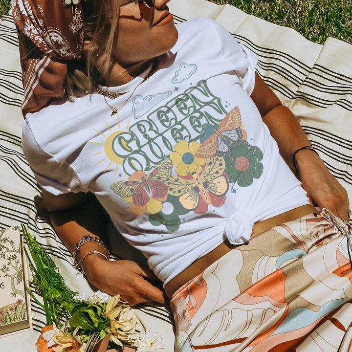 Green Queen Retro Eco Graphic Tee – Nature Lover Butterfly T-Shirt - SP132