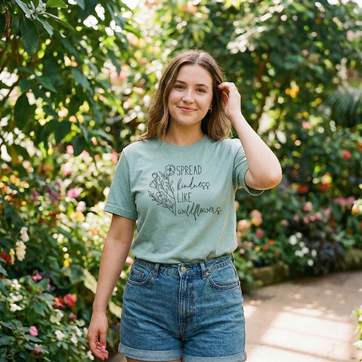 Spread Kindness Like Wildflowers Graphic Tee – Boho Positive Vibes T-Shirt  - SP421