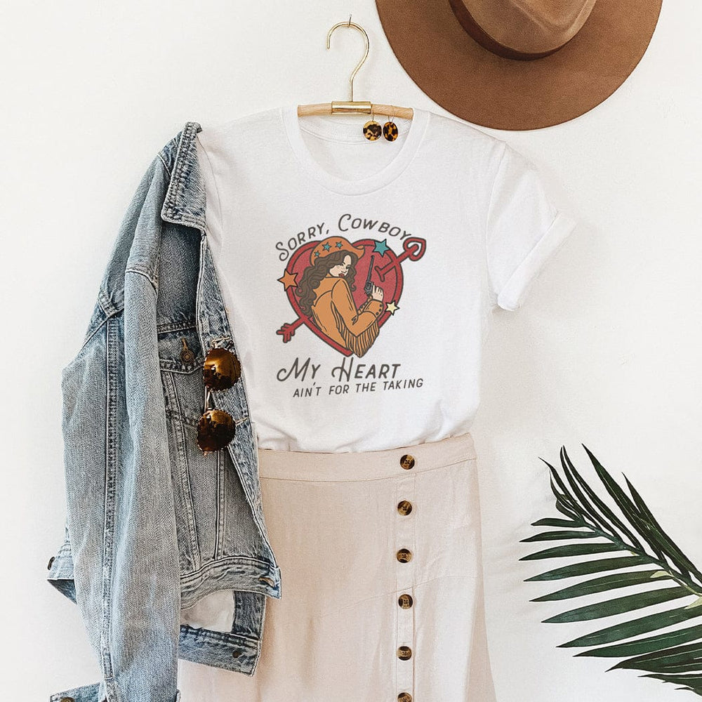 Sorry Cowboy Tee – Western Valentine Cowgirl Heart Graphic T-Shirt – VD304