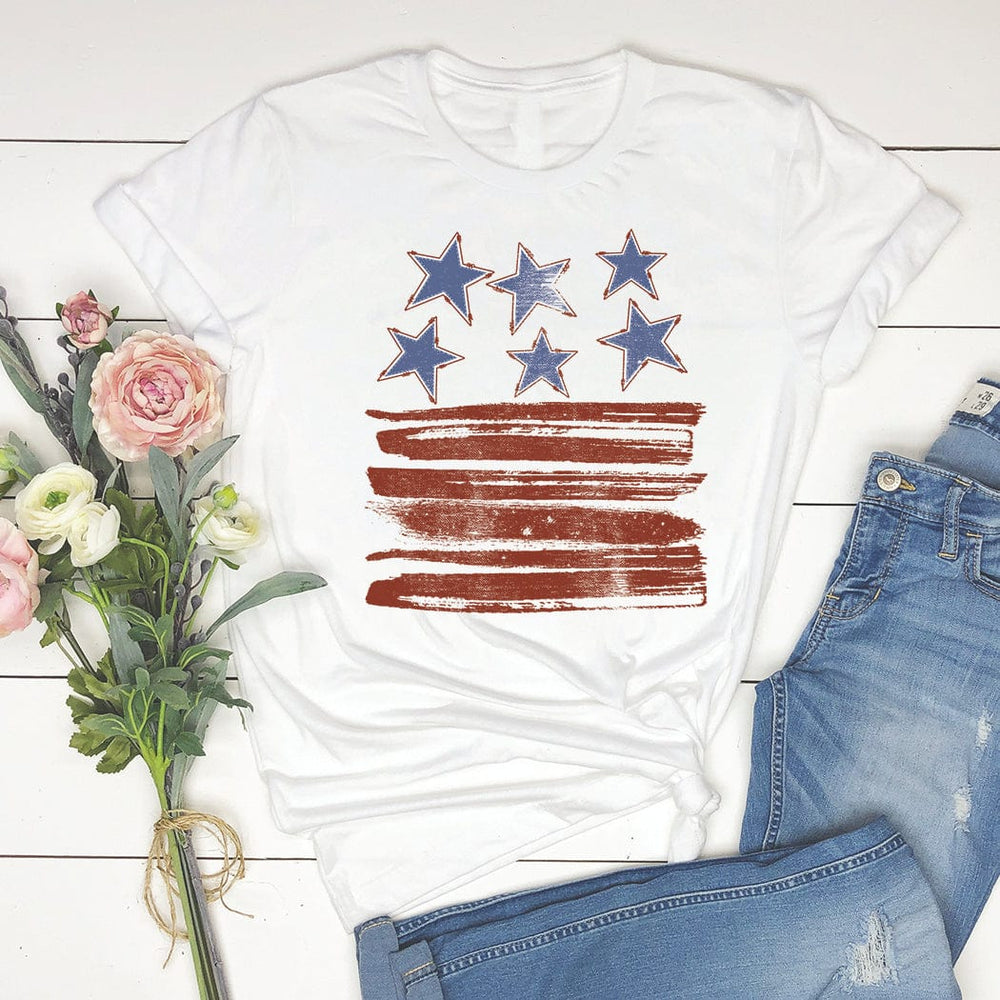 Stars & Stripes Brushstroke Tee – Vintage USA Patriotic Flag Graphic T-Shirt - WE501
