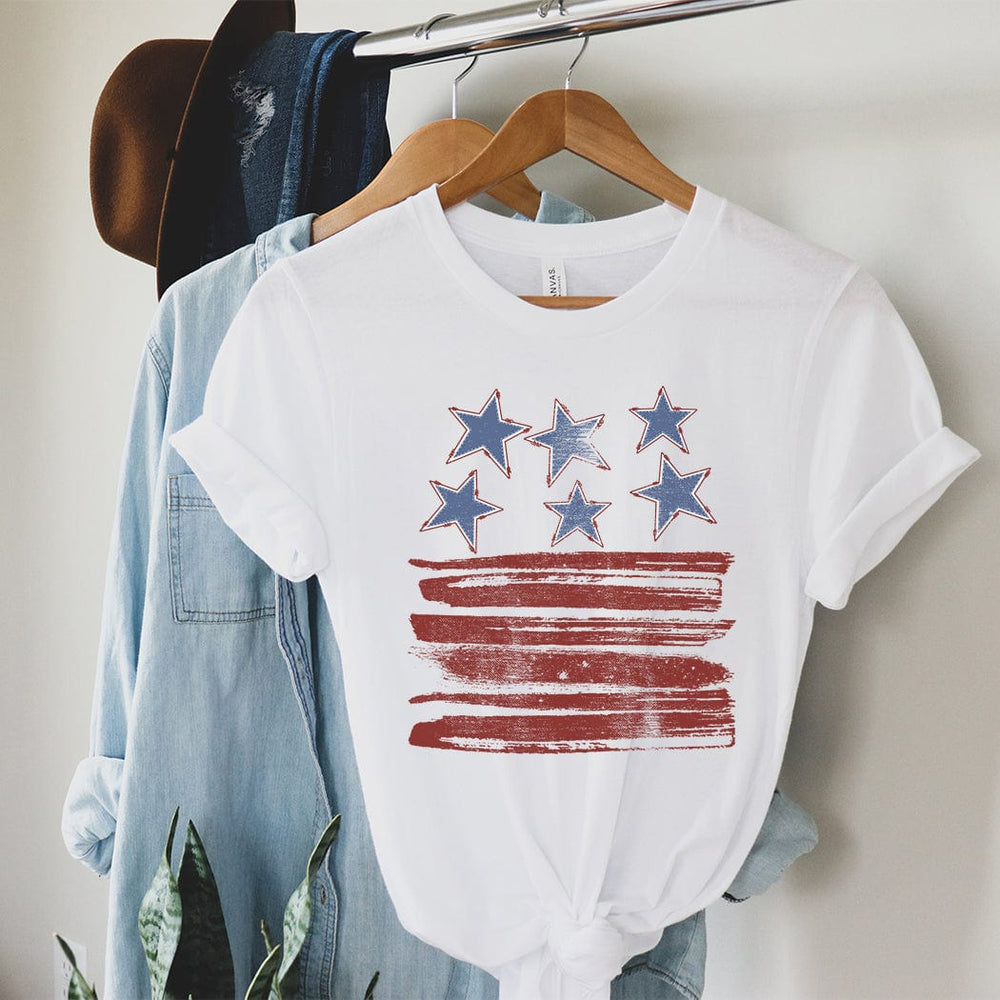 Stars & Stripes Brushstroke Tee – Vintage USA Patriotic Flag Graphic T-Shirt - WE501