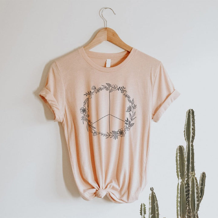 Rockledge Designs LLC Shirts & Tops Floral Peace Sign Minimalist Graphic T-Shirt - TY143 Floral Peace Sign Minimalist Graphic T-Shirt - TY143