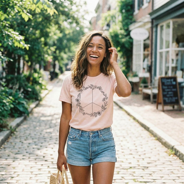 Floral Peace Sign Minimalist Graphic T-Shirt - TY143