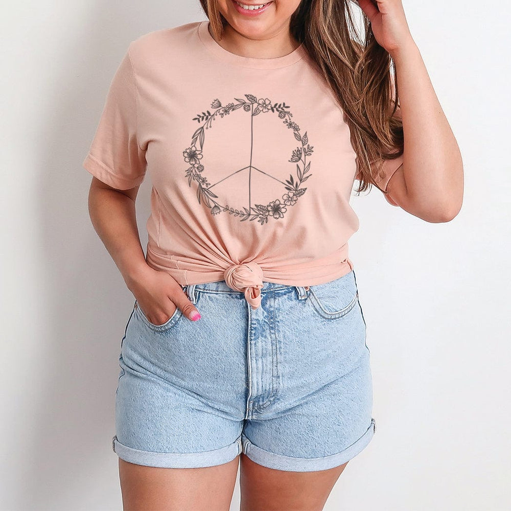 Floral Peace Sign Minimalist Graphic T-Shirt - TY143