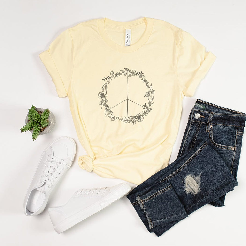 Floral Peace Sign Minimalist Graphic T-Shirt - TY143