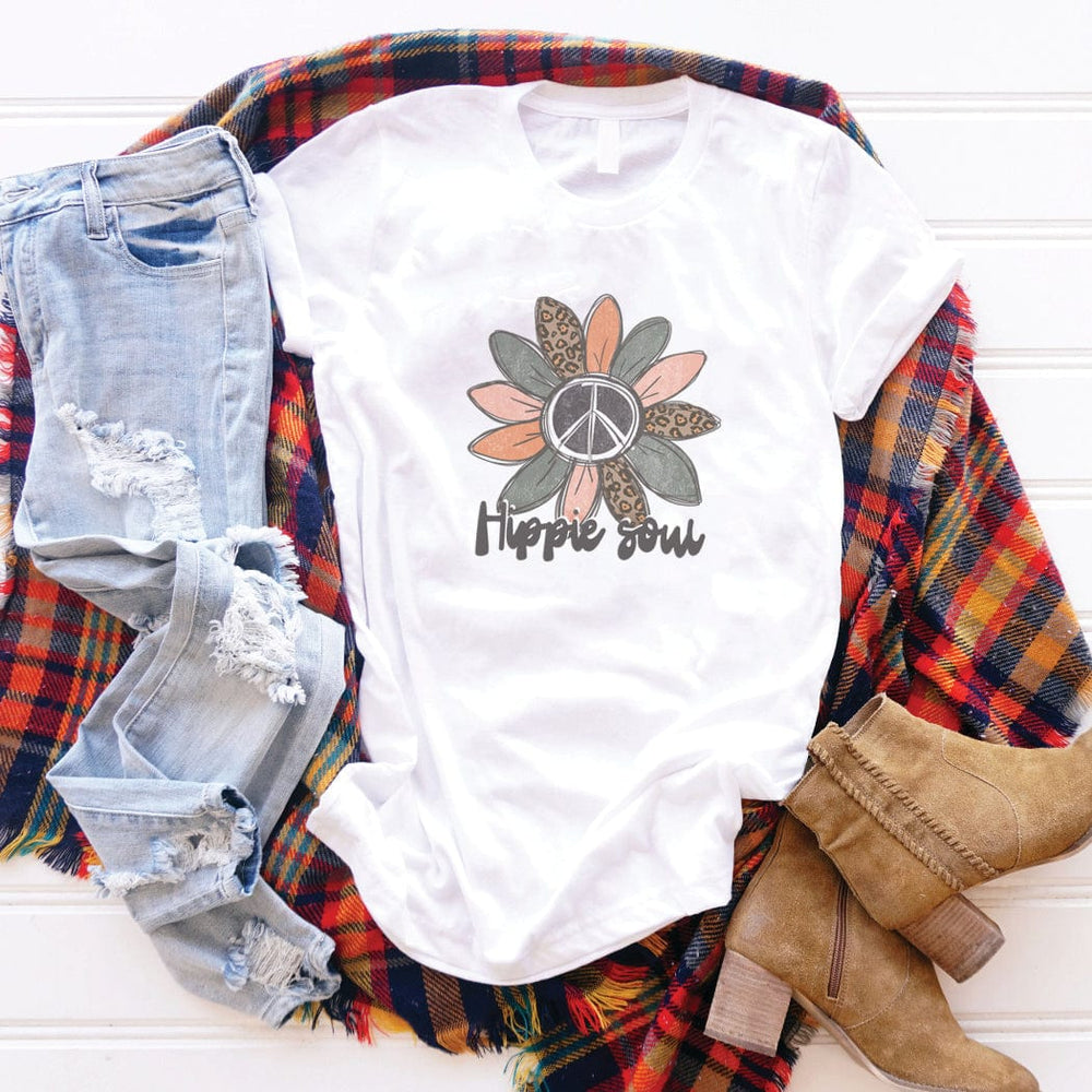 Hippie Soul Peace Daisy T-Shirt – Boho Retro Flower Tee with Leopard Petals - TY167