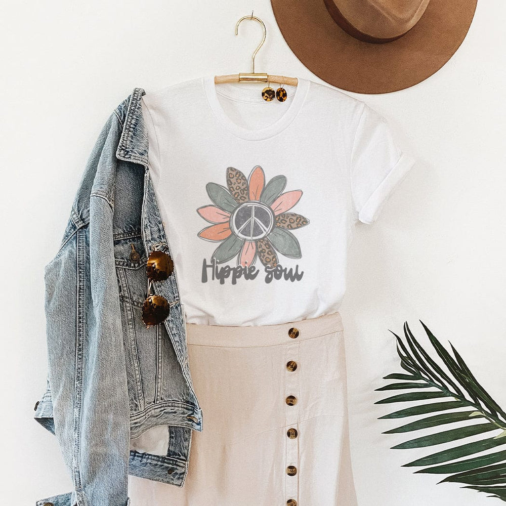 Hippie Soul Peace Daisy T-Shirt – Boho Retro Flower Tee with Leopard Petals - TY167