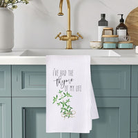Thyme of my Life Waffle Weave Microfiber Tea Towel – 16" x 24" Kitchen Decor