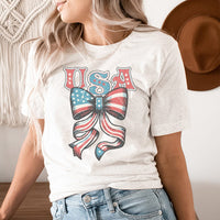USA Vintage Bow Tee – Patriotic Retro American Flag Bow T-Shirt - WE404