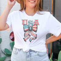 USA Vintage Bow Tee – Patriotic Retro American Flag Bow T-Shirt - WE404