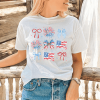 Coquette USA Tee – Patriotic Bows & Fireworks Fourth of July Graphic T-Shirt - WE504