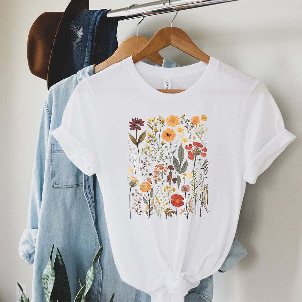 Vintage Pressed Flowers Tee –Cottagecore Floral Graphic Shirt for Nature Lovers - SP423