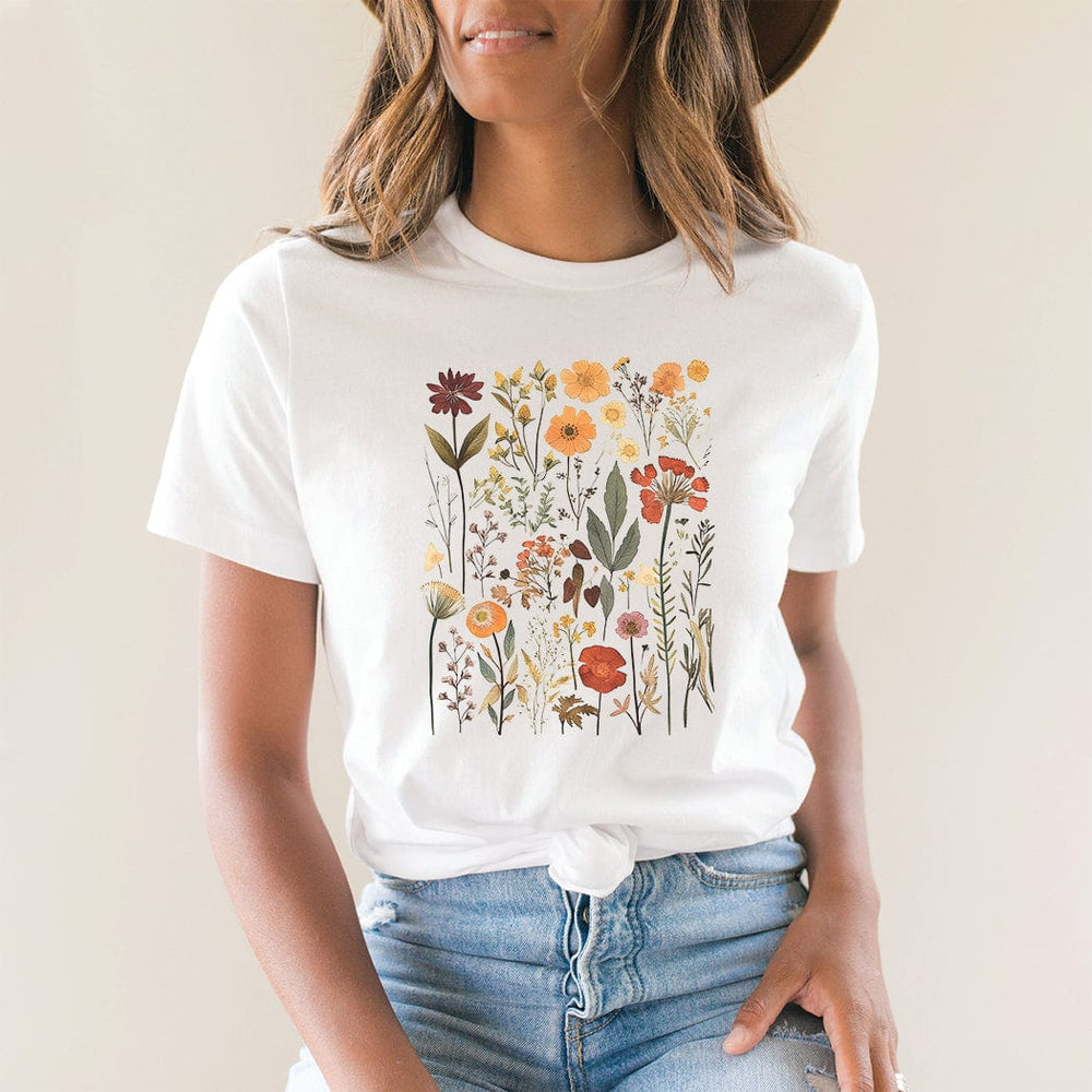Vintage Pressed Flowers Tee –Cottagecore Floral Graphic Shirt for Nature Lovers - SP423