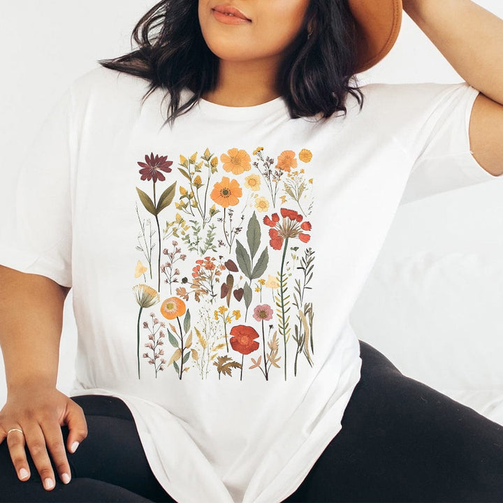 Vintage Pressed Flowers Tee –Cottagecore Floral Graphic Shirt for Nature Lovers - SP423