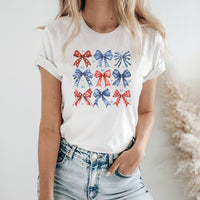 Patriotic Bow Tee – Red, White & Blue Coquette Bows 4th of July T-Shirt - WE406