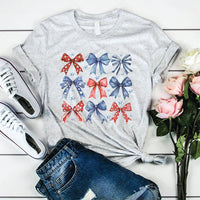 Patriotic Bow Tee – Red, White & Blue Coquette Bows 4th of July T-Shirt - WE406