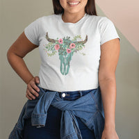 Floral Cow Skull Graphic Tee – Western Boho Vintage Style T-Shirt - WE125