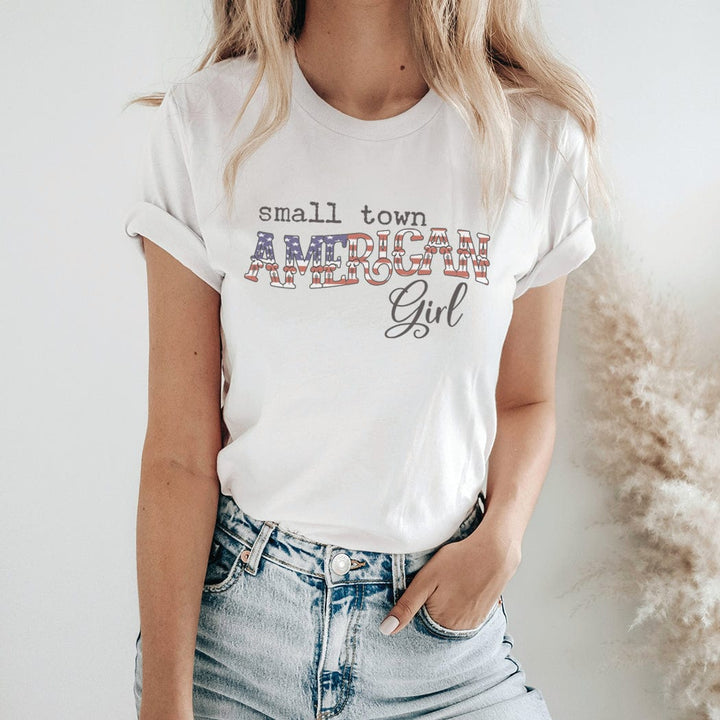 Small Town American Girl Patriotic Graphic Tee – USA Flag Print Shirt - WE150