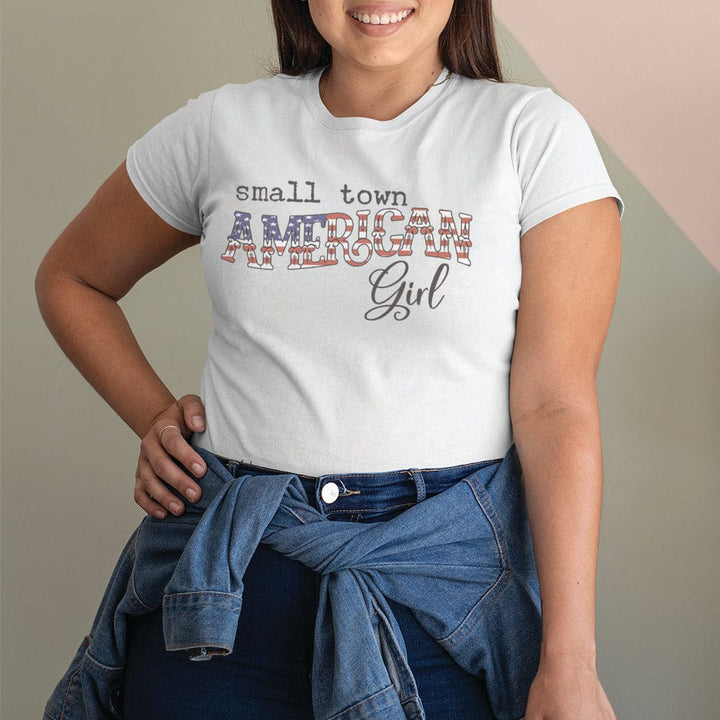 Small Town American Girl Patriotic Graphic Tee – USA Flag Print Shirt - WE150