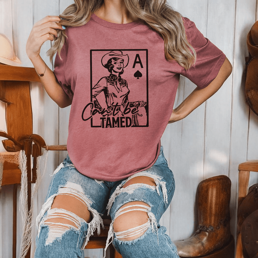 Can’t Be Tamed Cowgirl Tee – Western Ace of Spades Graphic T-Shirt - WE158