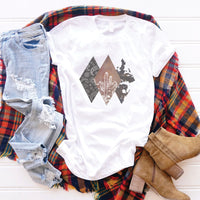 Western Cowhide Diamond Desert Tee – Boho Cactus Graphic T-Shirt - WE169