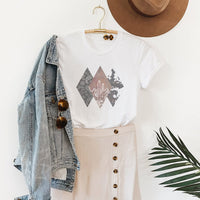 Western Cowhide Diamond Desert Tee – Boho Cactus Graphic T-Shirt - WE169