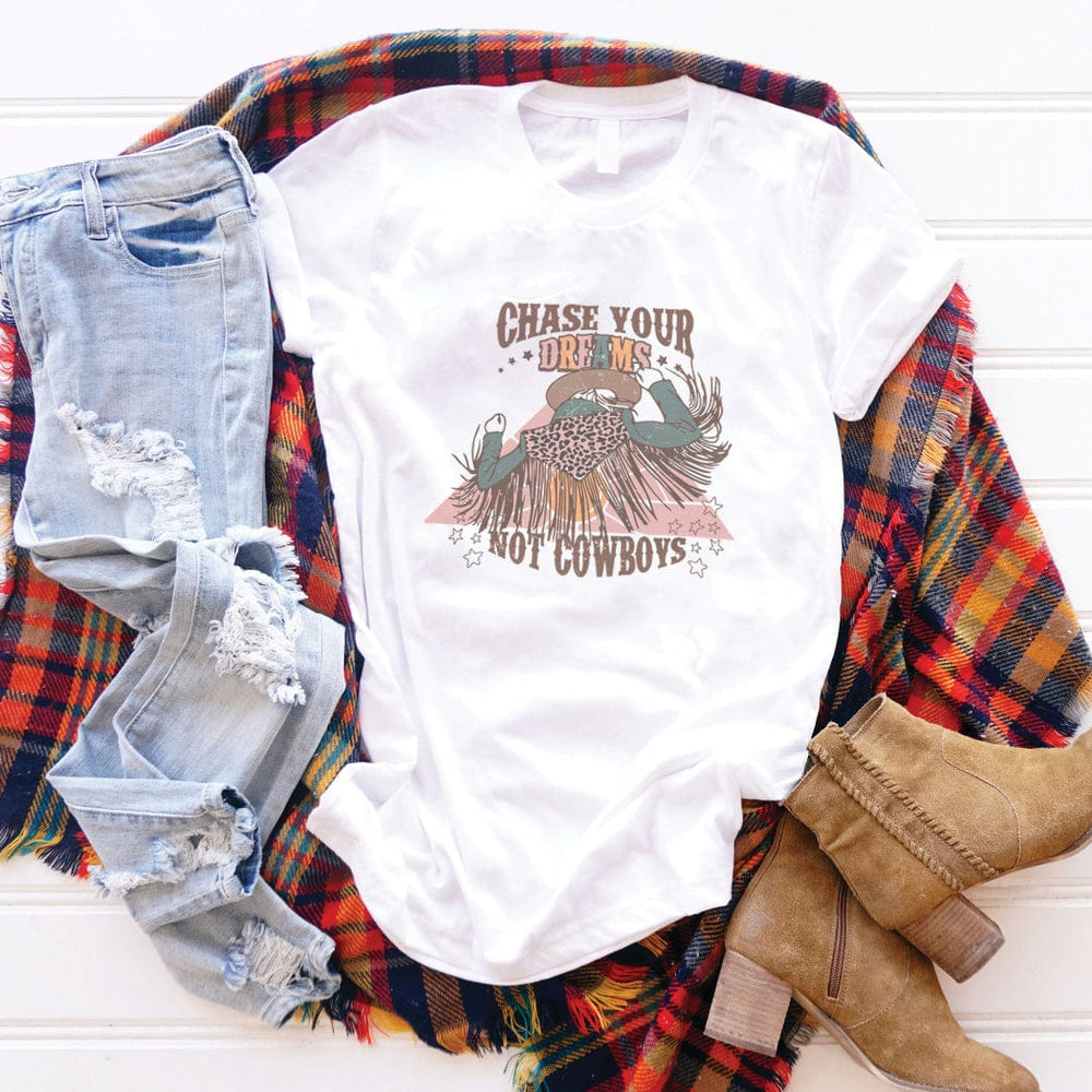Chase Your Dreams Not Cowboys Graphic Tee – Retro Western Cowgirl Shirt - WE191