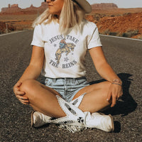 Jesus Take the Reins Western Christian Tee – Vintage Rodeo Graphic Shirt - WE203