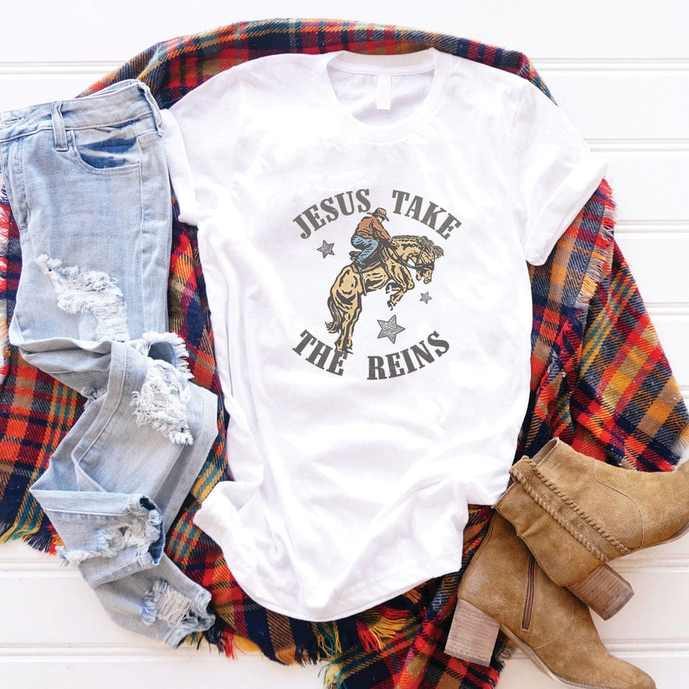 Jesus Take the Reins Western Christian Tee – Vintage Rodeo Graphic Shirt - WE203