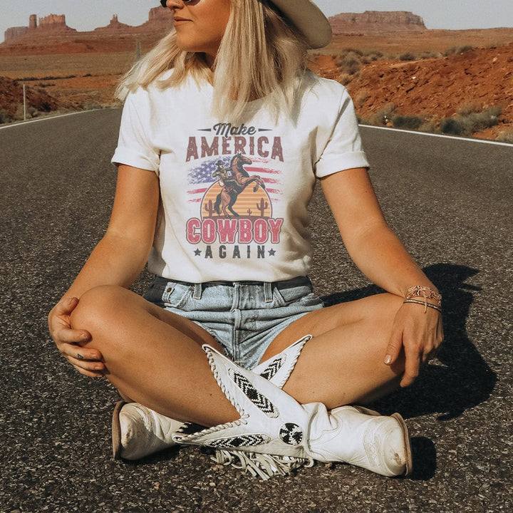Make America Cowboy Again Tee – Vintage Western Patriotic Cowboy T-Shirt - WE207