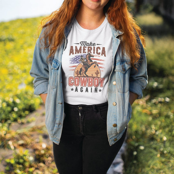 Make America Cowboy Again Tee – Vintage Western Patriotic Cowboy T-Shirt - WE207