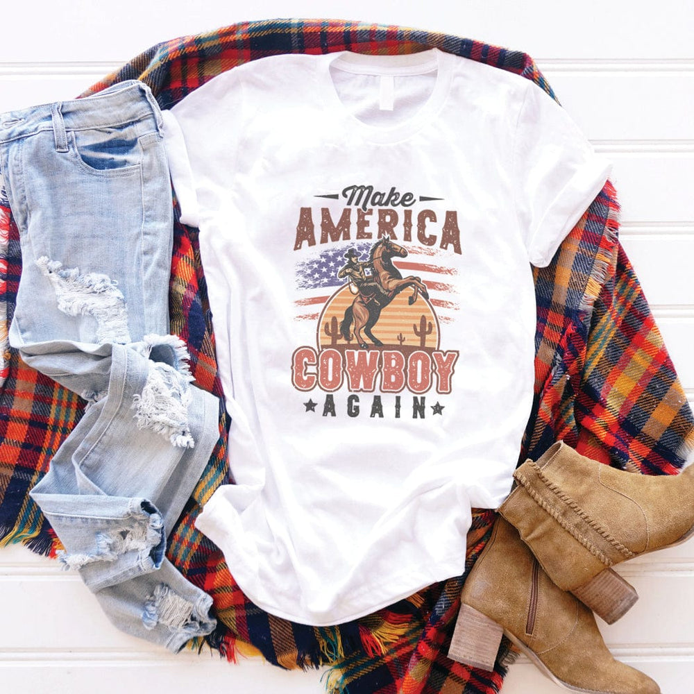 Make America Cowboy Again Tee – Vintage Western Patriotic Cowboy T-Shirt - WE207