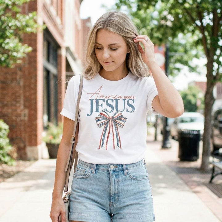 America Needs Jesus Tee – Patriotic Christian Bow T-Shirt - WE401