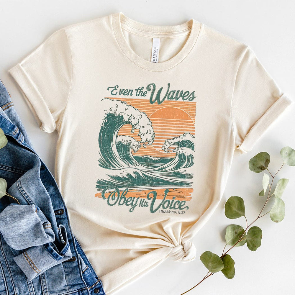 Even the Waves Obey His Voice Tee – Vintage Christian Wave Graphic T-Shirt - SE109