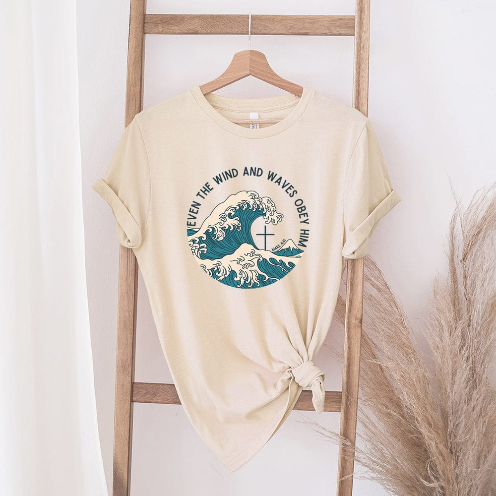 Even the Wind and Waves Obey Him Tee – Christian Faith Wave Graphic T-Shirt - SE110